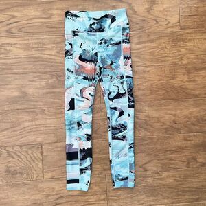 Under Armour Leggings XS HeatGear Compression Calza Printed Crop Teal Multicolor